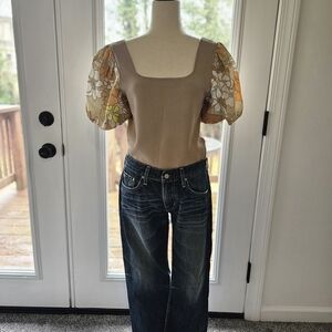 Current Air Floral Square-Neck Knit Top